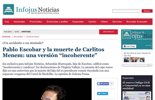 Instalación Perseguir Concentración Infojus: Pablo Escobar y la muerte de Carlitos Menem: una versión  “incoherente” | Avestruz